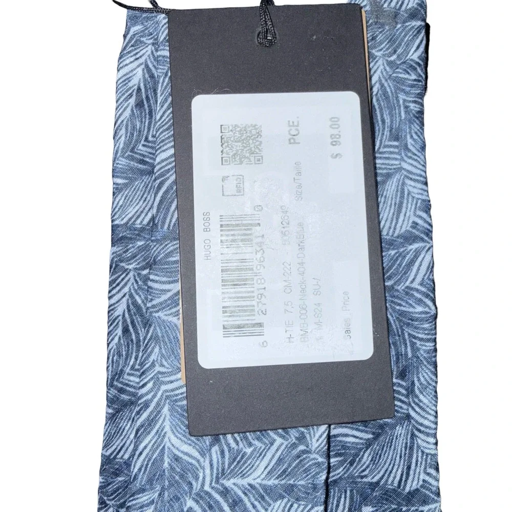 Hugo Boss‎ Mens Silk Blend Gray Blue Leaf Pattern Tie NWT